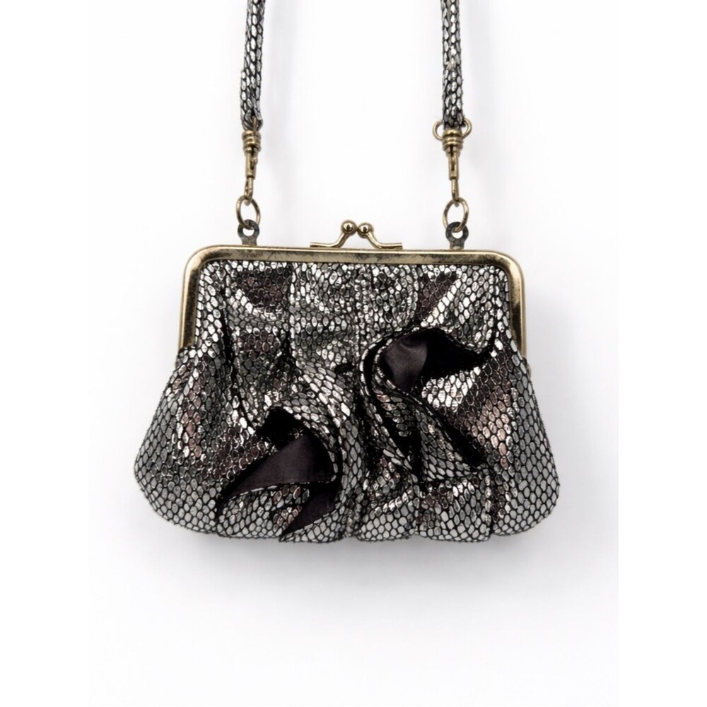 Unbranded Silver Metallic Clutch Bag Faux Leather Snake Print Evening Crossbody